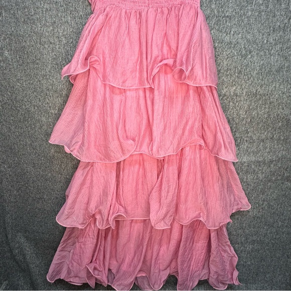 HELLO MOLLY NUMBER ONE OPTION STRAPLESS MIDI DRESS PINK LARGE TIERED RUFFLE - Picture 10 of 12